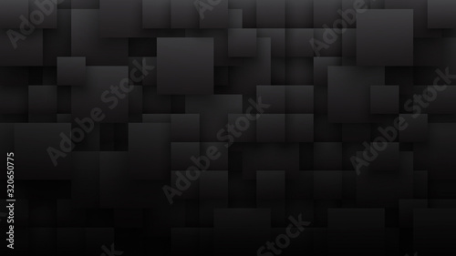 Fototapeta Naklejka Na Ścianę i Meble -  Conceptual 3D Different Size Square Blocks Technology Dark Gray Abstract Background. Science Tech Pattern Tetragonal Structure Minimalist Black Wallpaper. Tech Clear Blank Subtle Textured Backdrop