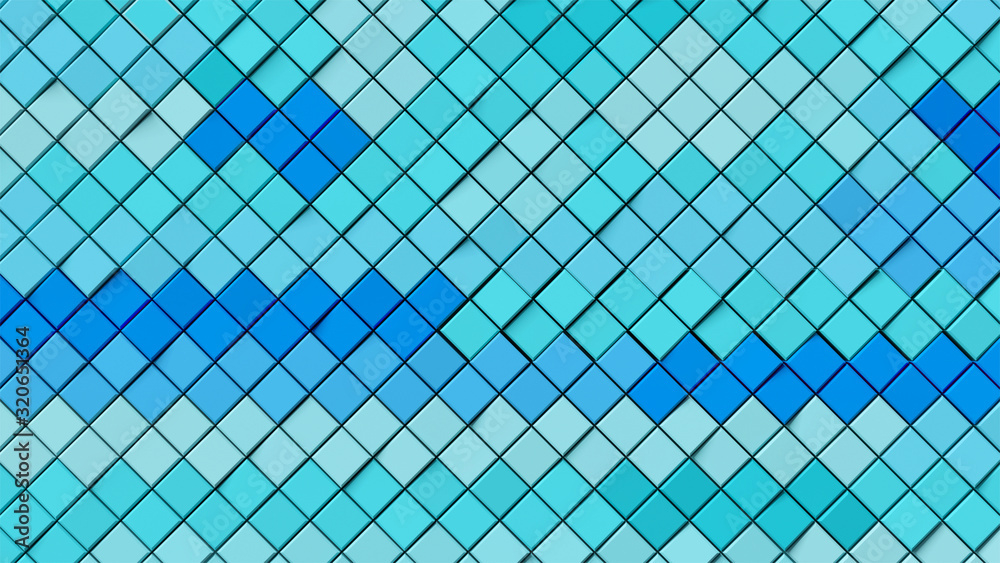 Fototapeta premium Gradient green and blue square background; abstract mosaic pattern composition 3d illustration