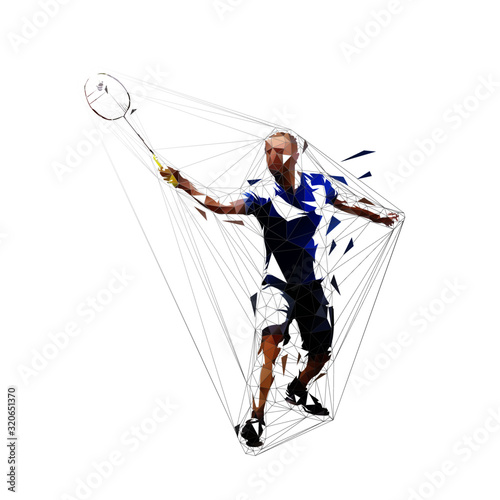Badminton player, isolated vector silhouette, ink drawing