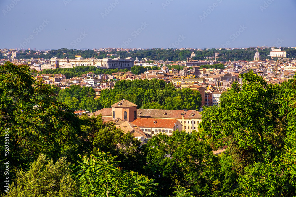 Rome, Italy - Panoramic view of the Rome city center seen from the Janiculum Hill - Gianicolo - within the Trastevere district of Rome