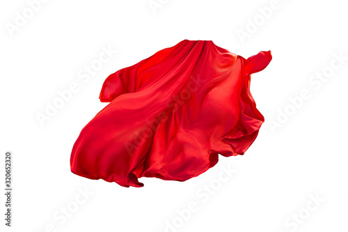 floating elegance glamour silk skirt long train. Beautiful flowing fabric flying wind. Red wavy satin. Abstract element cloth design. Image isolated white background. 3D rendering. natural soft light