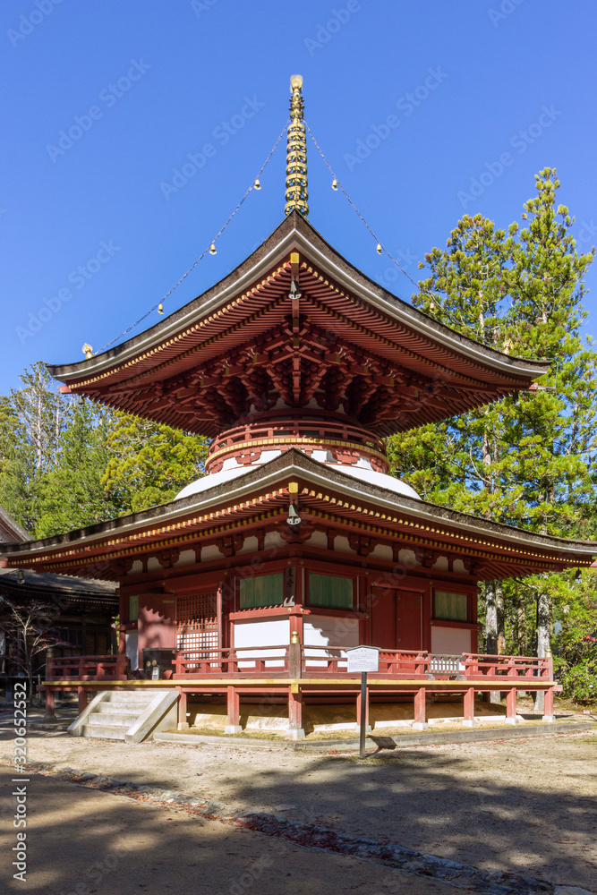 Toto building, in Danjo Garan temple complex, one of the two sacred spots at the heartland of the Mount Koya, Japan. Toto building, in Danjo Garan temple complex, one of the two sacred spots at the heartland of the Mount Koya, Japan.