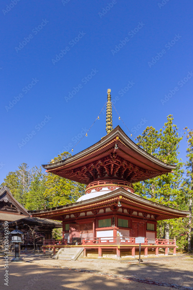 Toto building, in Danjo Garan temple complex, one of the two sacred spots at the heartland of the Mount Koya, Japan.