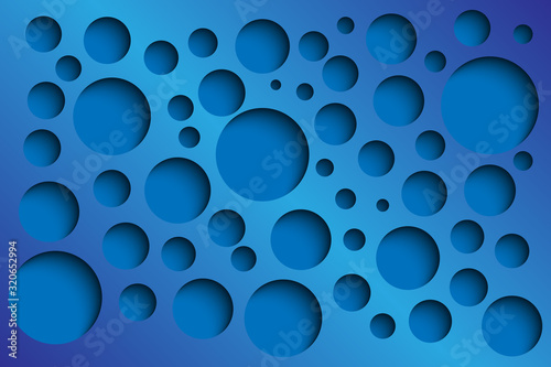Blue abstract perforated background, blue perforated circles with shadows, vector illustration