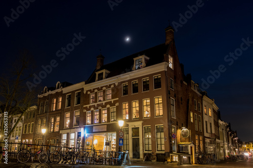 Corner houses at night in Utrecht 