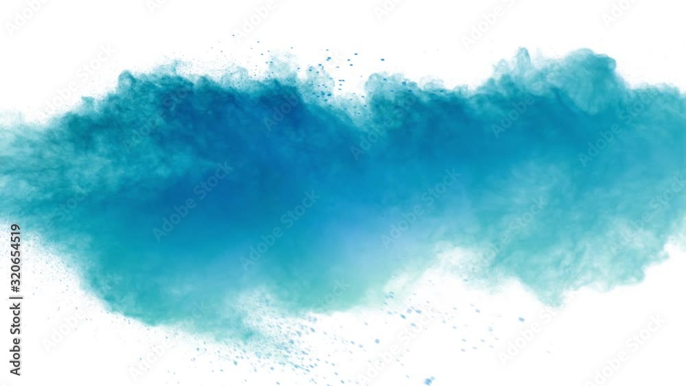 Super Slow Motion Shot of Blue Powder Explosion Isolated on White Background at 1000fps.