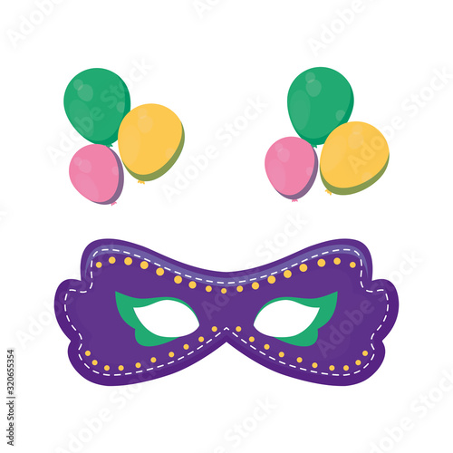 Isolated mardi gras mask and balloons vector design