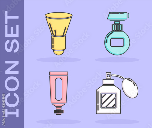 Set Aftershave, Shaving brush, Cream or lotion cosmetic tube and Cream or lotion cosmetic tube icon. Vector