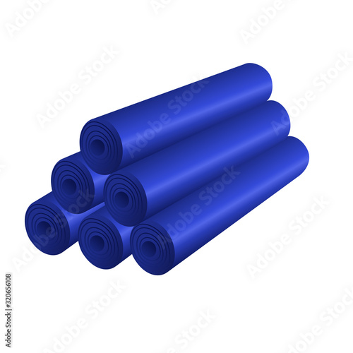 wallpaper pyramid using in repair. pile in roll, blue mat for dirt. Camping or fitness carpets. . isolated vector illustration