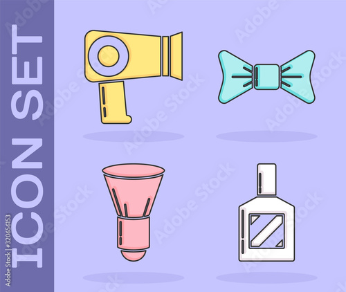 Set Aftershave, Hair dryer, Shaving brush and Bow tie icon. Vector