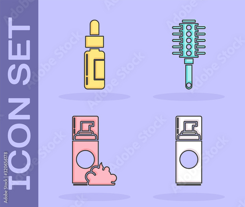 Set Shaving gel foam, Glass bottle with a pipette, Shaving gel foam and Hairbrush icon. Vector