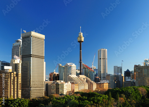 Bird's Eye View To Hyde Park And Skytower Sydney NSW Australia