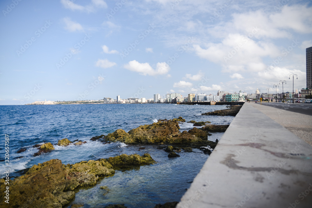 Landscape views by the water in Havana, Cuba. 