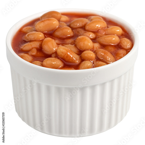 white beans in tomato sauce isolated on white background photo