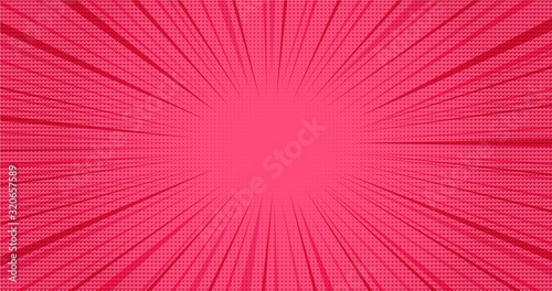 Bright pink retro comic speech background with halftone hearts effect. Lovely red texture with heart shapes shadow and stripes in pop art style for St. Valentines day greeting cards design, banner