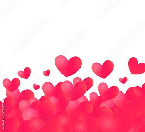 Hearts backdrop footer with white copy space at top. Pink Mock up for Valentines Day or Wedding decoration.