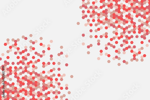 Abstract hex background with various of red and pink colours. Red cells on white background. Morern vector eps illustration.