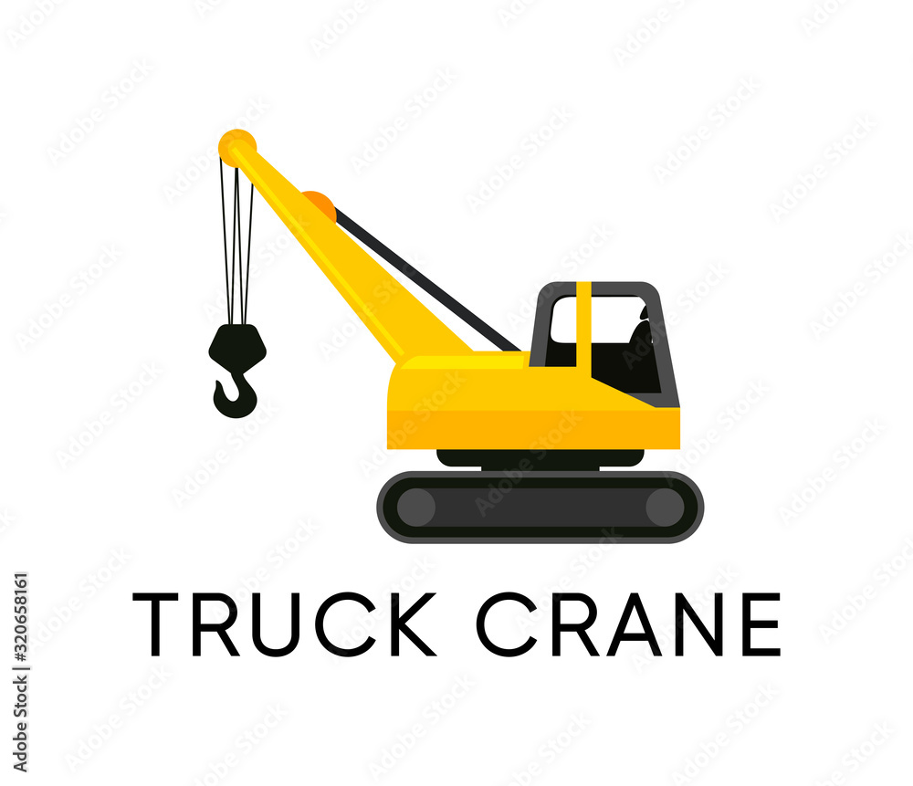Naklejka premium Truck Crane icon vector illustration isolated in white background. Industry Vehicle in flat style.