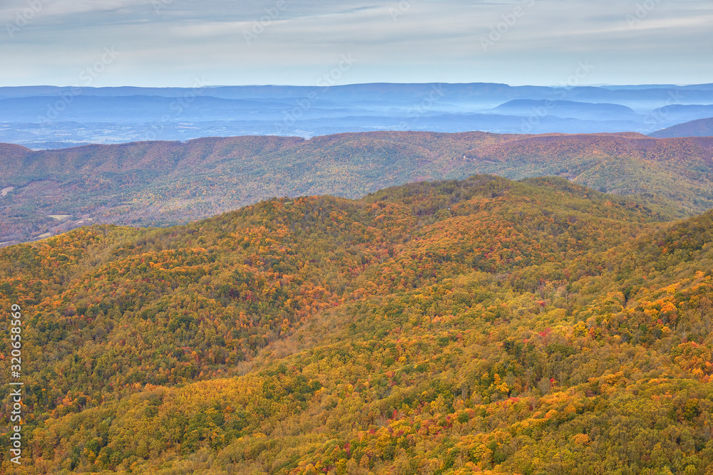 View from the summit of Sharp Top mountain (part of the Peaks of Otter), located in the Blue Ridge mountains near Bedford, Virginia
