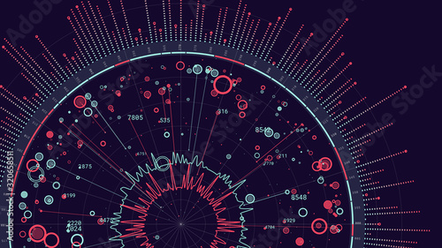 Vector abstract big data visualization. Complex data design. Abstract radial graph. Visual big data analysis. Science technology background.