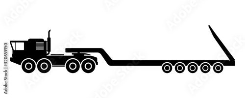 Heavy truck tractor with semitrailer for transportation of multi-ton cargo. Side view. Vector drawing. Isolated object on a white background. Isolate.