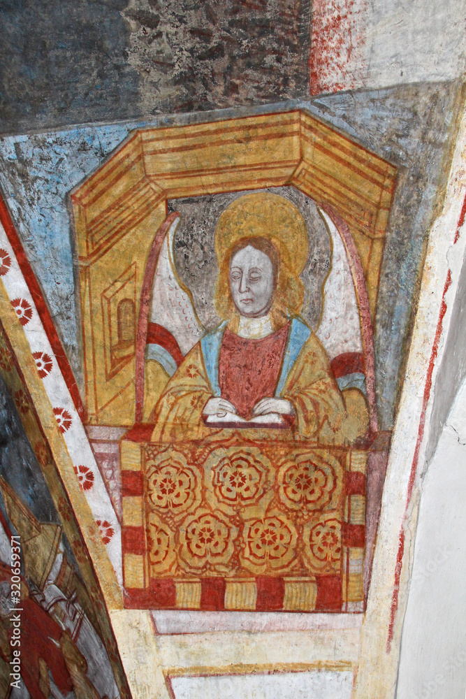 San Matteo evangelista; affresco della chiesa di San Marcello a  Dardine in Val di Non; Trentino