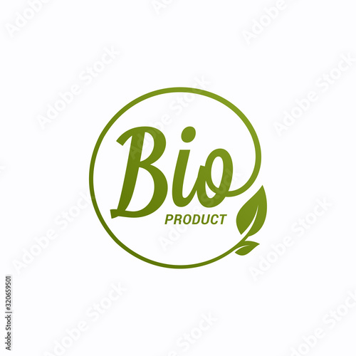 Bio product design. Bio logo with leaf on white