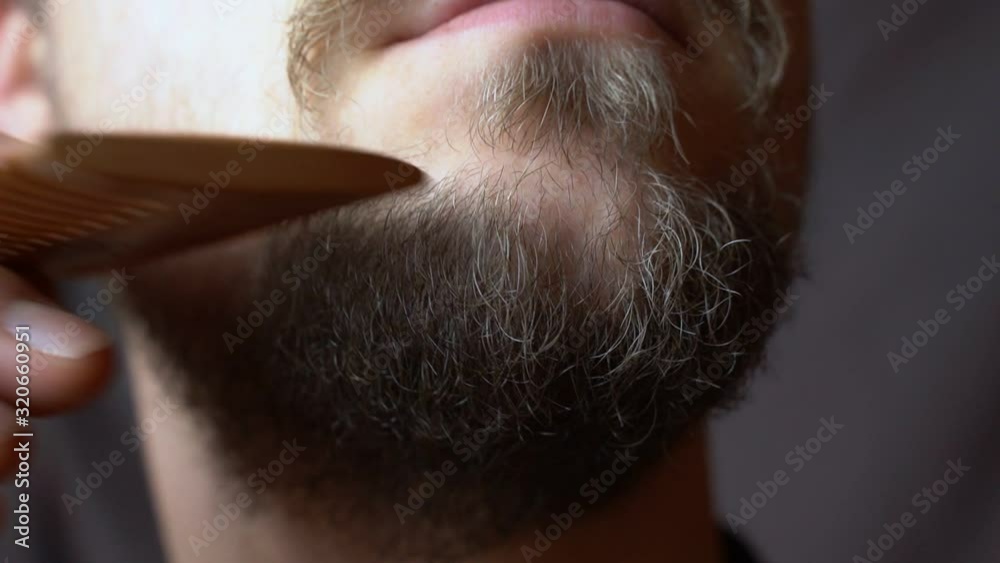 A man combing his beard with comb A man combing his beard with comb
