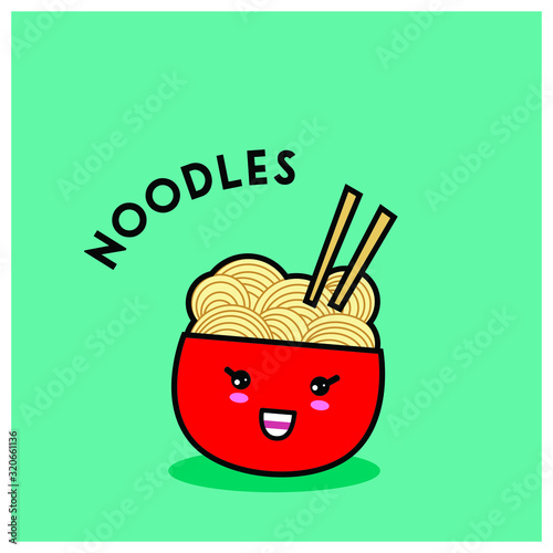Illustration of a plate of japanese noodle. Cute cartoon.