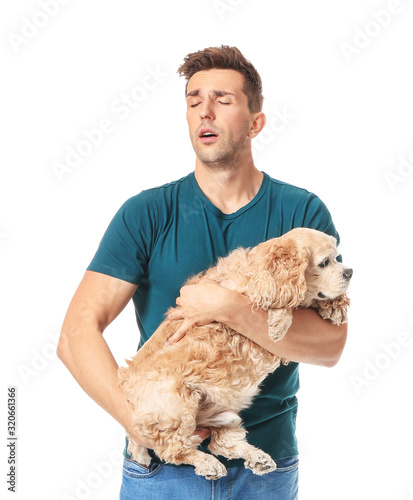 Young man with pet allergy ...