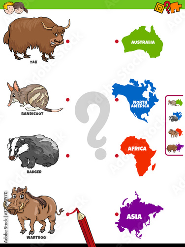 match animals and continents educational game for kids