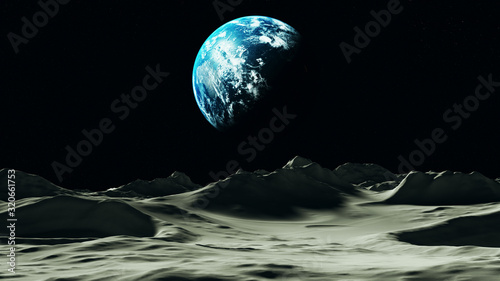 Planet Earth Viewed from the Moon 3d Illustration 3d render