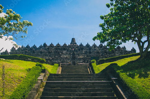 Stairs leading to the temple of Borobudur on the island of Java, Indonesia. photo