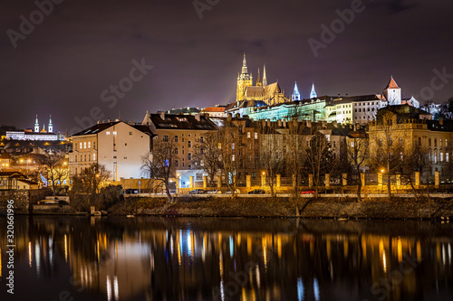 river night view of prague with castle