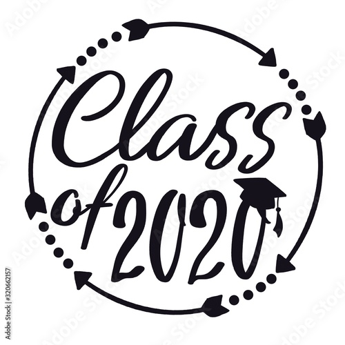 Class of 2020 with graduation cap and frame with arrows and dots