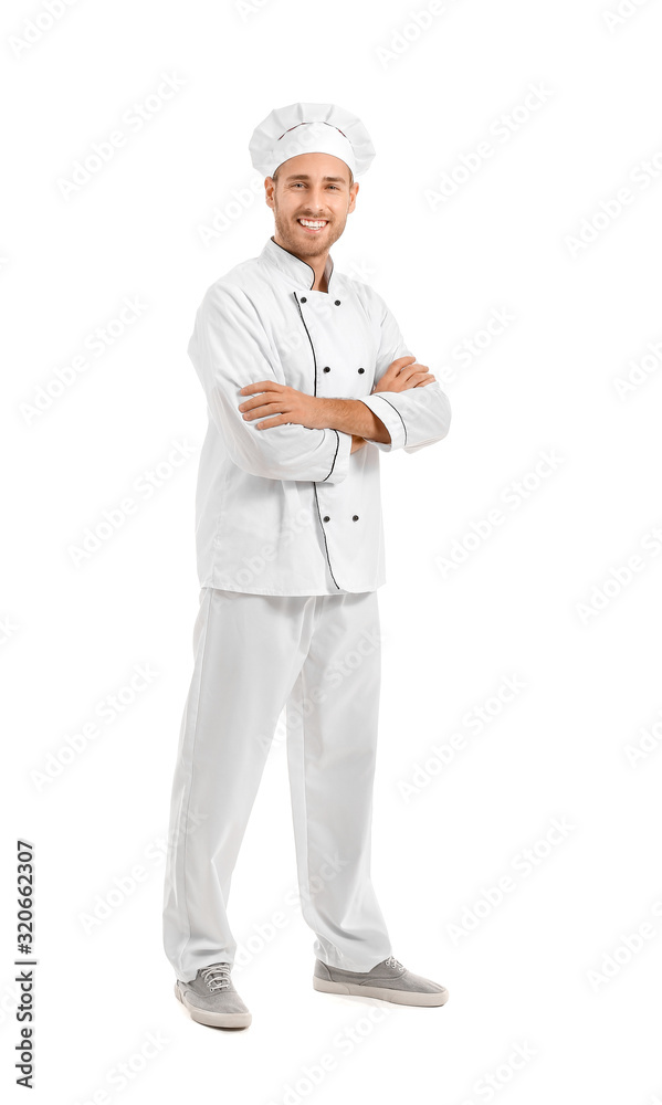 Handsome male chef on white background