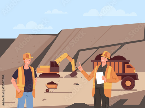 Coal mine production industry concept. Vector flat cartoon graphic design illustration