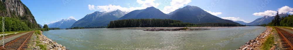Panoramic view: Beautiful day at Skeena River / British Columbia / Canada