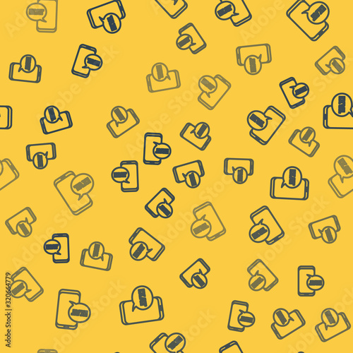Blue line Taxi call telephone service icon isolated seamless pattern on yellow background. Taxi for smartphone. Vector Illustration