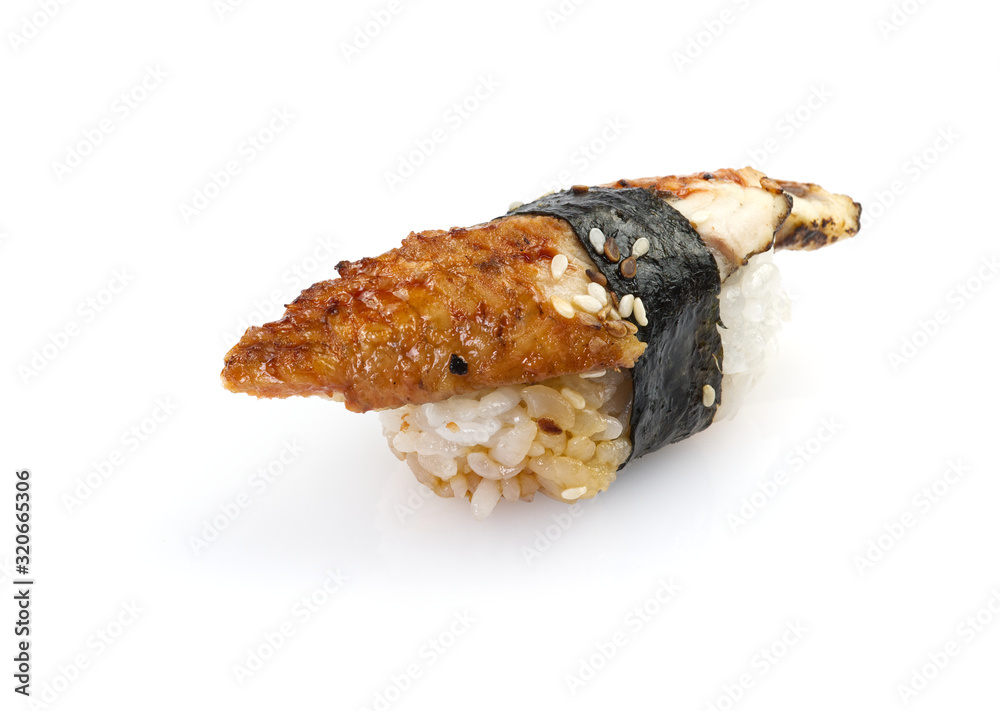 Traditional japanese sushi and nigiri isolated on white background. close up photos Traditional japanese sushi and nigiri isolated on white background. close up photos