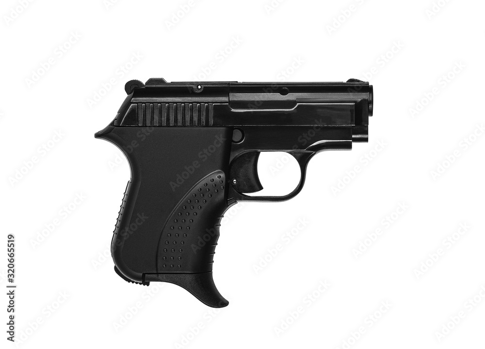 Small black modern pistol. Ladies' pistol. Weapons for hidden wearing.