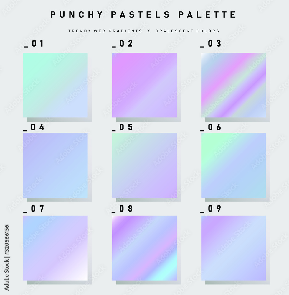 Fototapeta premium Set of trendy pastel swatches. Holographic gradient collection for web design and art.