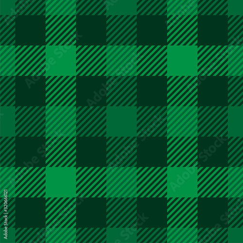 Lumberjack plaid pattern in green colors. Saint Patricks Day theme. Seamless vector pattern. Simple vintage textile design