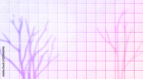 Naked trees shadow overlay silhouettes on pink tiles wall. Purple trendy background with blurred branches. Horizontal vector banner design