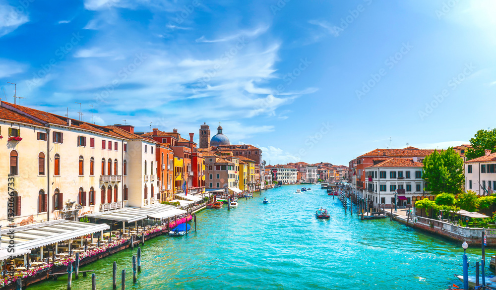 Venice grand canal or Canal Grande view from Ponte degli Scalzi bridge. Italy