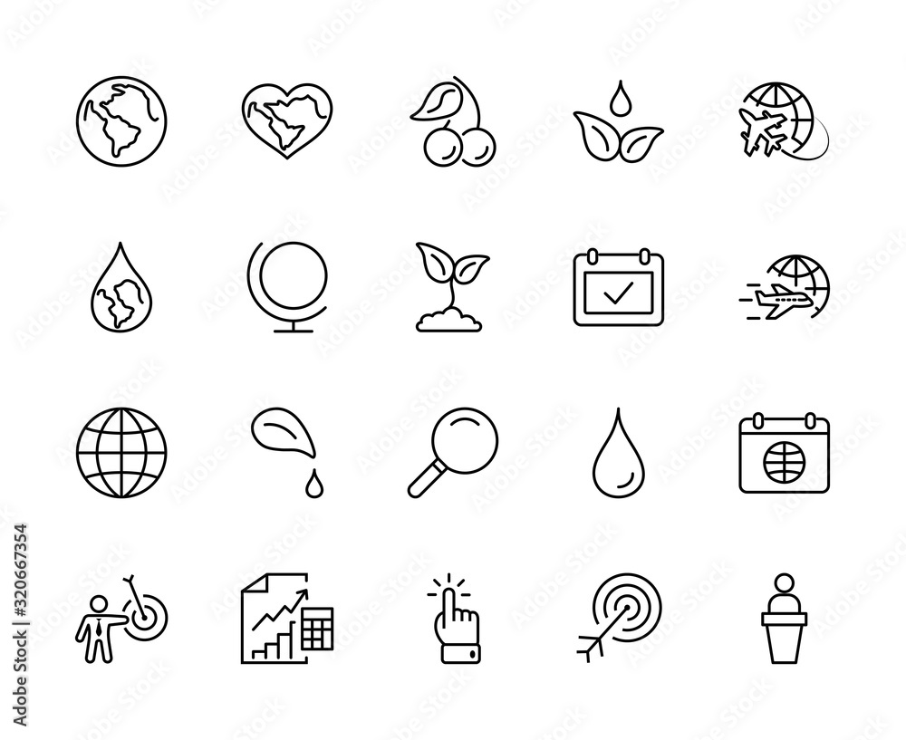 Earth Day Vector Line Icons Set. Editable Stroke. 32x32 Pixels Earth Day Vector Line Icons Set. Editable Stroke. 32x32 Pixels