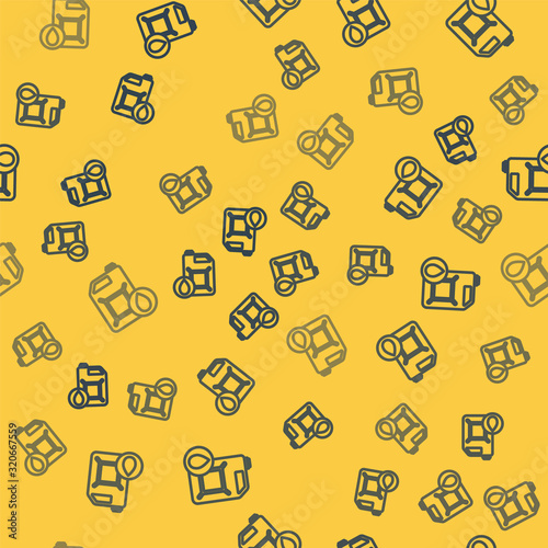 Blue line Plastic canister for motor machine oil icon isolated seamless pattern on yellow background. Oil gallon. Oil change service and repair. Vector Illustration