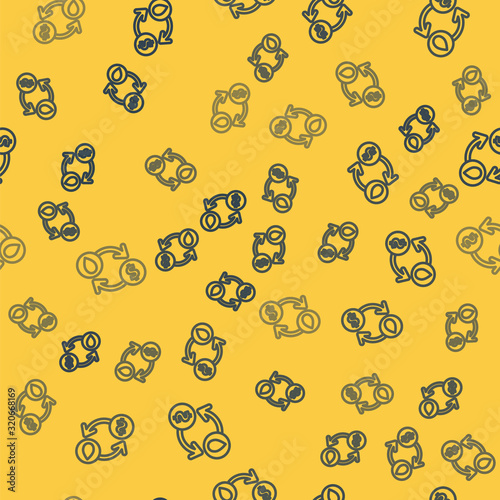 Blue line Oil exchange, water transfer, convert icon isolated seamless pattern on yellow background. Vector Illustration