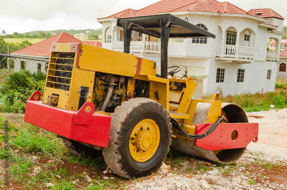 Fototapeta premium Roller Compactor On Construction Site