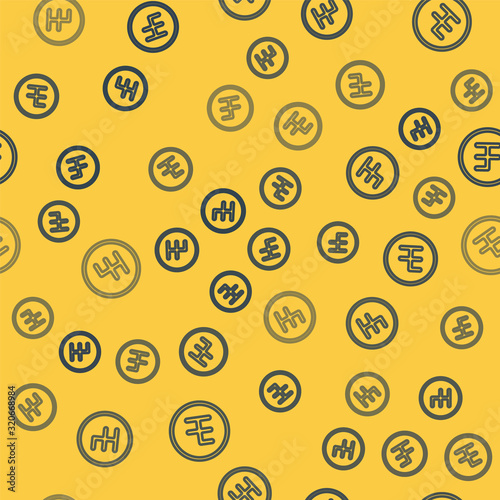 Blue line Gear shifter icon isolated seamless pattern on yellow background. Transmission icon. Vector Illustration